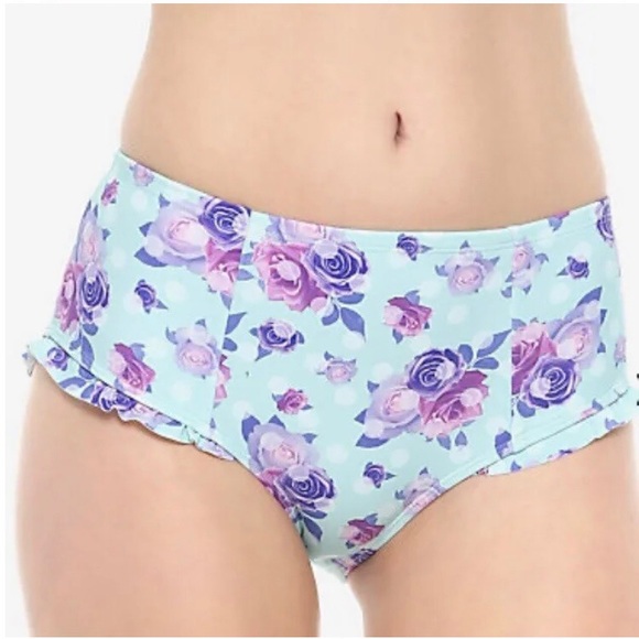 Hot Topic Swim Bottom Bathing Medium Blue Purple Floral NEW Turquoise 26” Waist - Picture 2 of 3